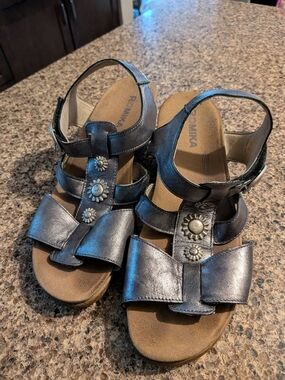 4/$45 - Romika Metallic Pewter Sandals With Accents